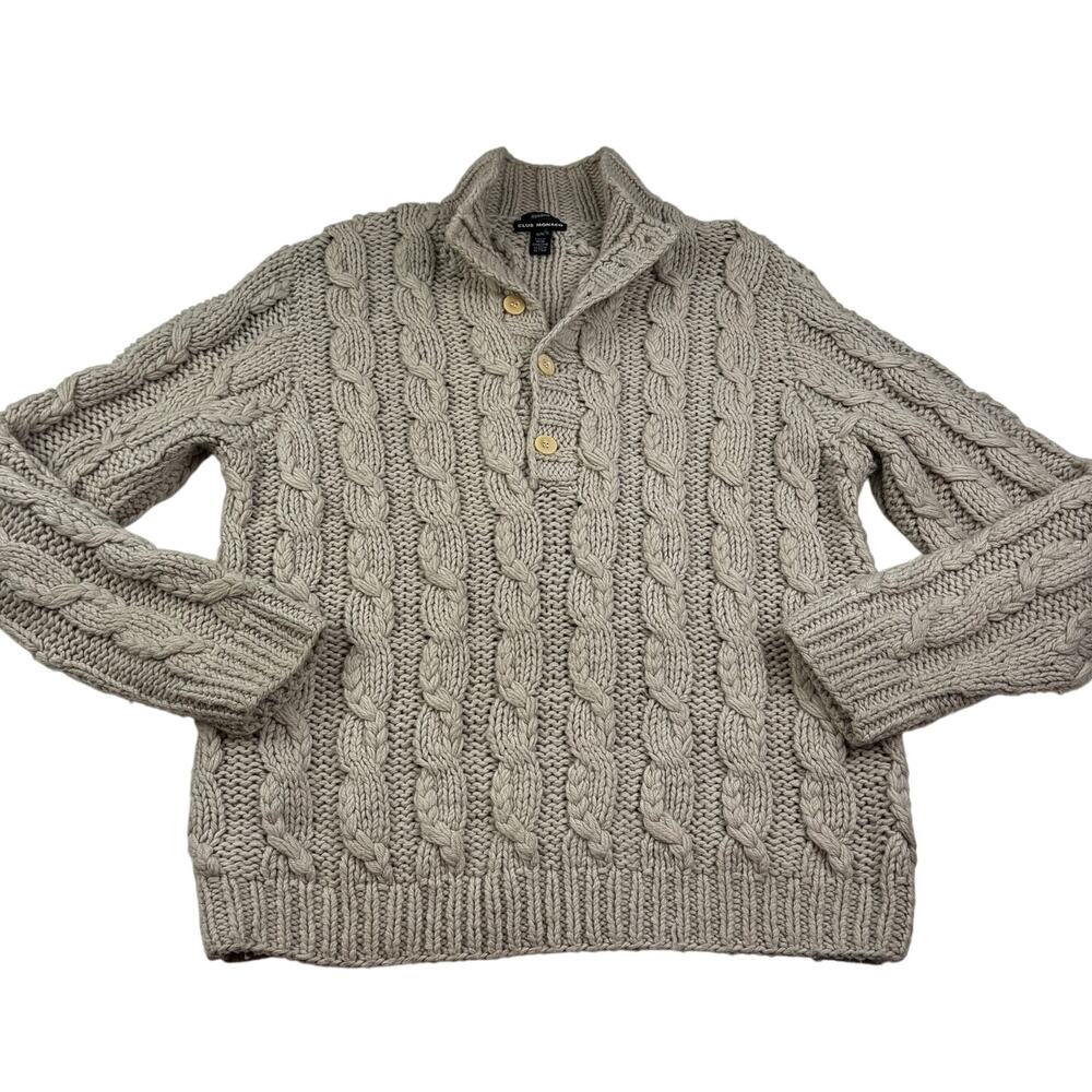 Club Monaco Wool Blend Hand Knit Classic Fisherman Cable Knit Sweater Men's XL